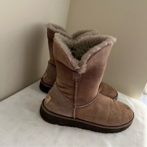 UGG Warm & Cozy Foldable Mid-Calf Suede Boots - US 5.5 - Taupe/Ash Brown